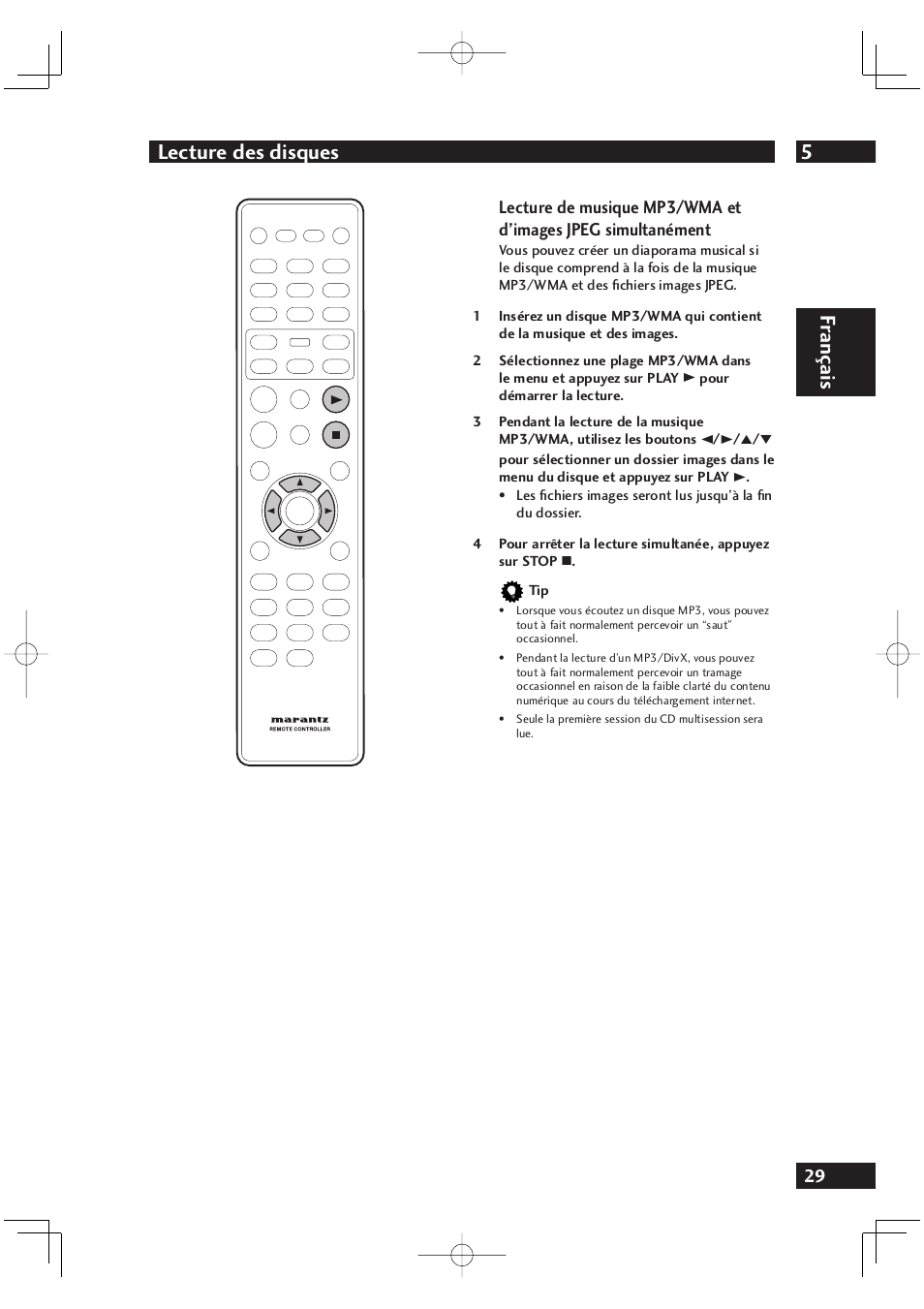 5lecture des disques, Fr ançais | Marantz DV4001N User Manual | Page 81 / 358