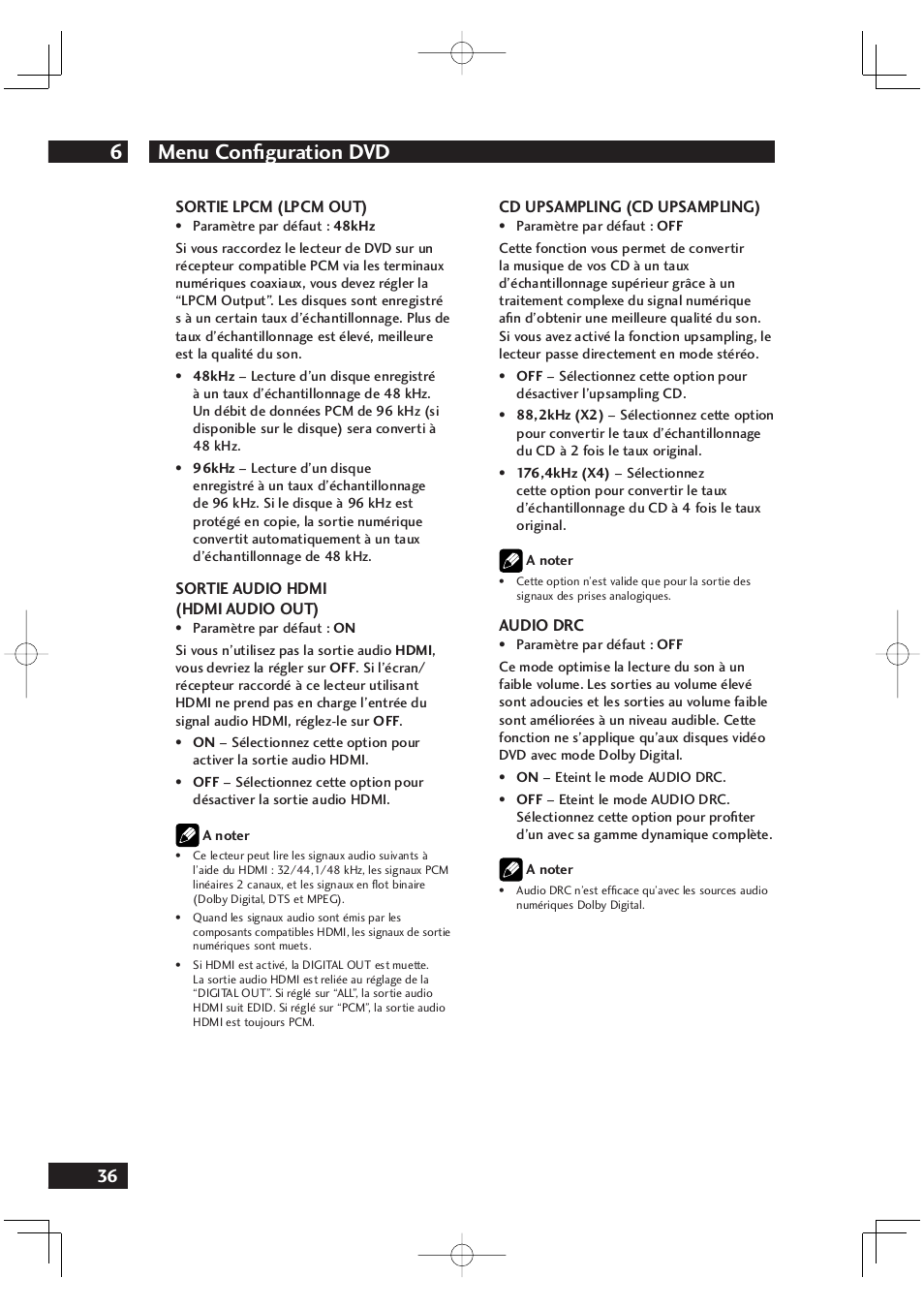 Menu confi guration dvd 6 | Marantz DV4001N User Manual | Page 88 / 358
