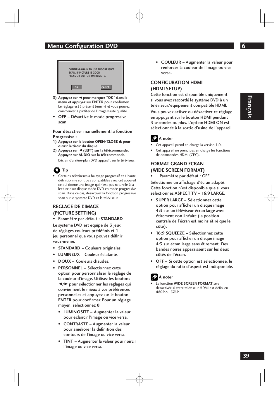 6menu confi guration dvd, Fr ançais | Marantz DV4001N User Manual | Page 91 / 358