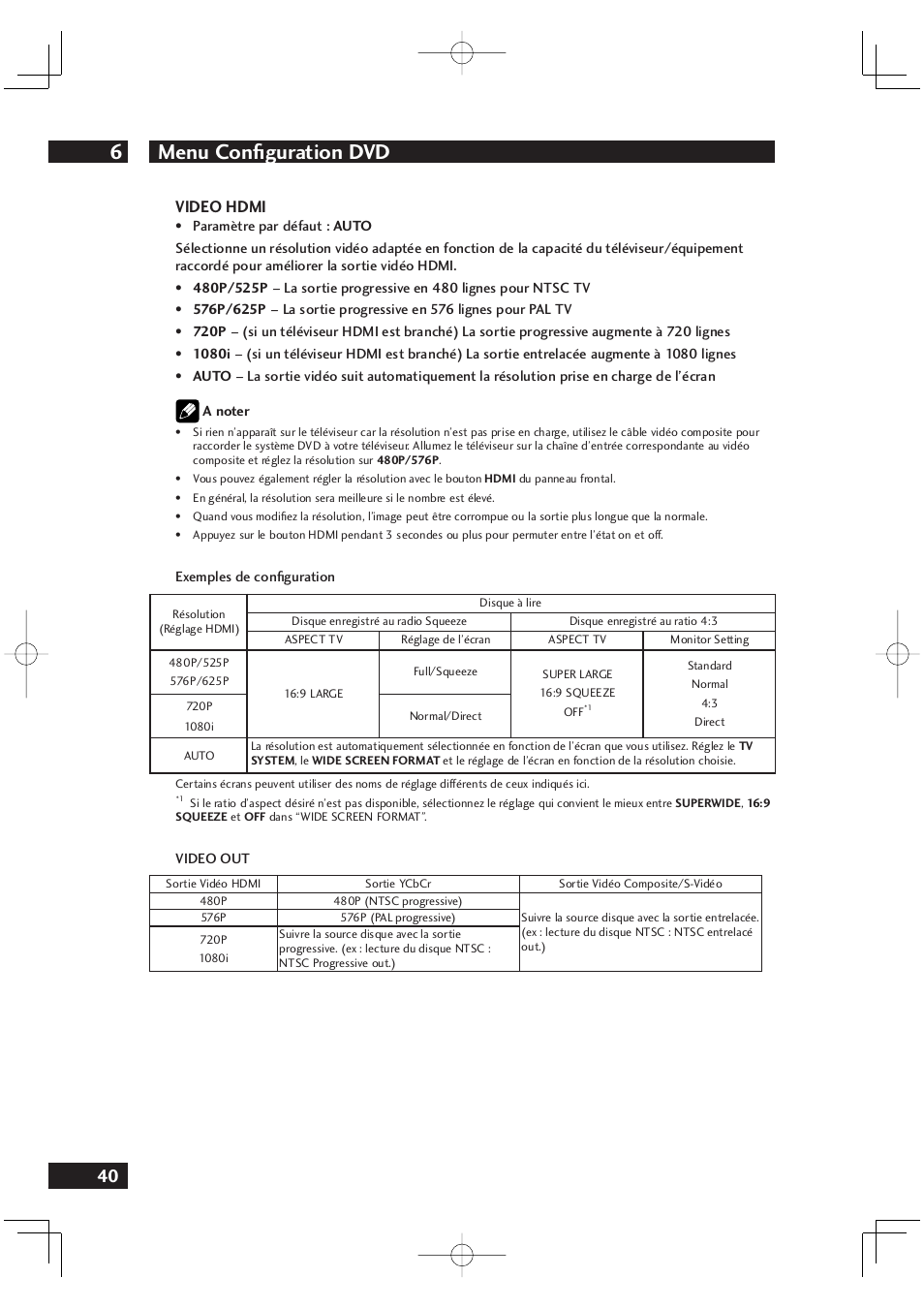 Menu confi guration dvd 6, Video hdmi | Marantz DV4001N User Manual | Page 92 / 358