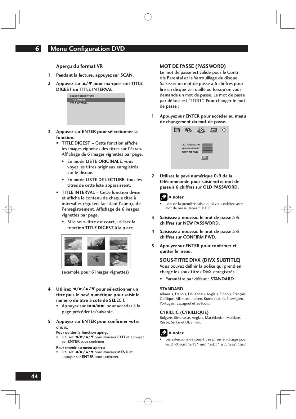 Menu confi guration dvd 6 | Marantz DV4001N User Manual | Page 96 / 358