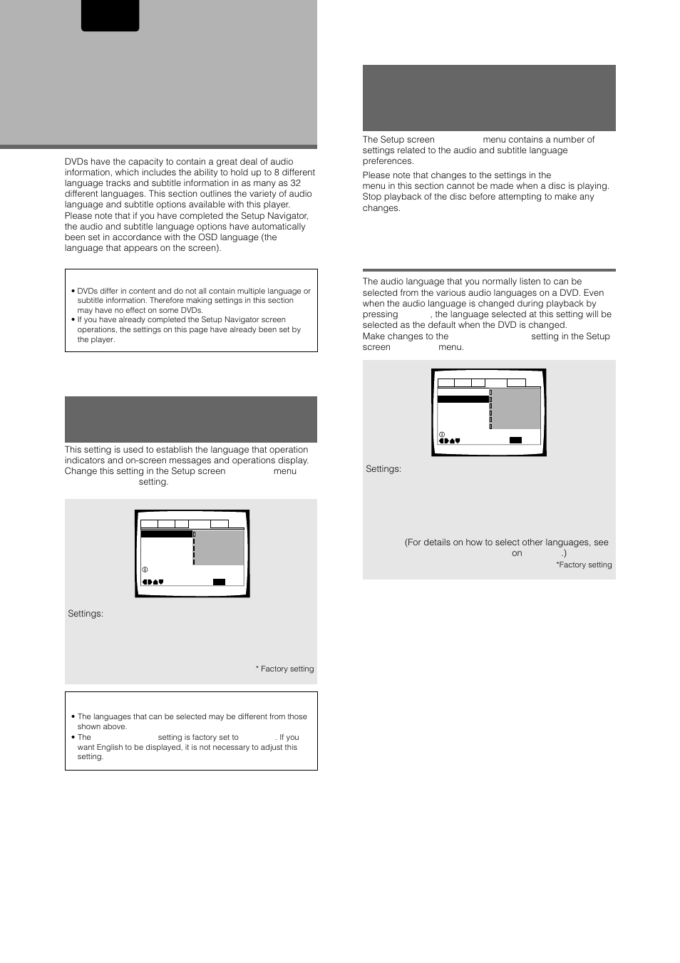 Setting the language options, Setting the on-screen display (osd) language, Selecting an audio language preference | English | Marantz DV-17 User Manual | Page 28 / 52