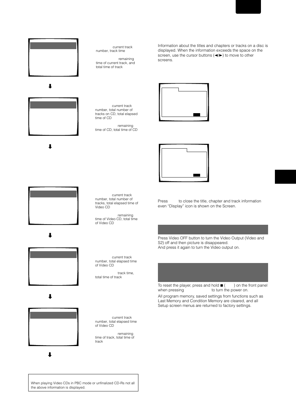 Resetting the player to system settings, Video on/off, English | Marantz DV-17 User Manual | Page 45 / 52