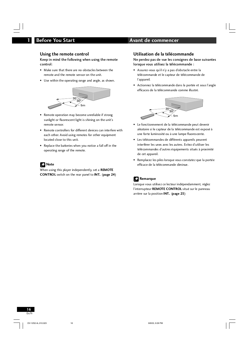 Before you start 1 avant de commencer, Using the remote control, Utilisation de la télécommande | Marantz DV-12S2 User Manual | Page 16 / 188