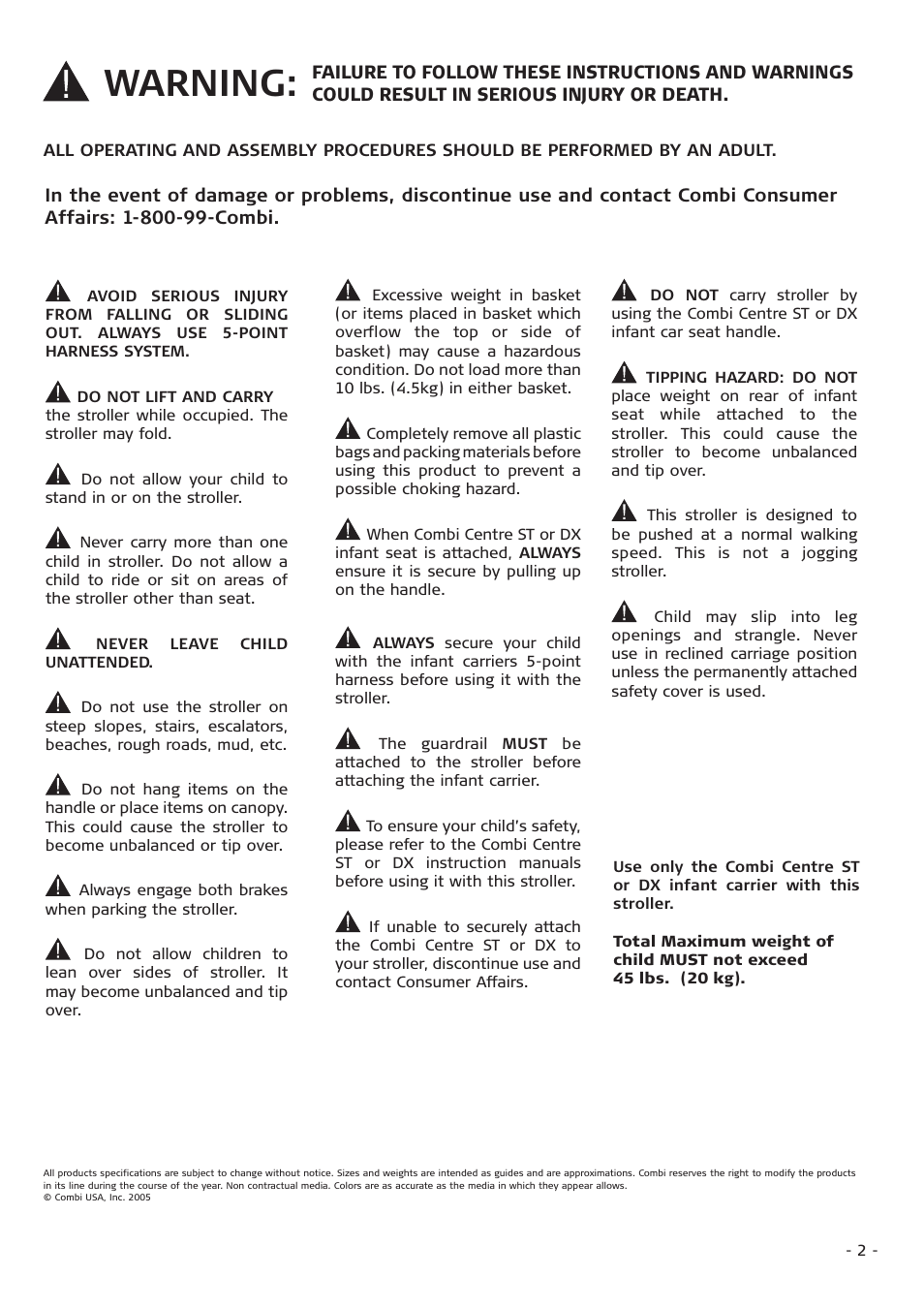 Warning | Combi 7735 User Manual | Page 2 / 12