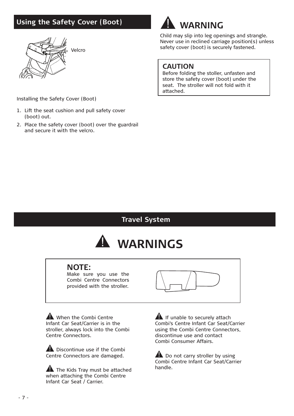 Warnings, Warning | Combi 7735 User Manual | Page 7 / 12