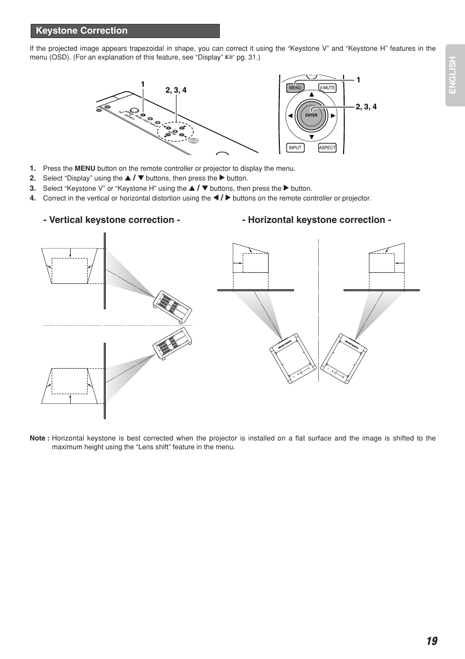 Keystone correction, English | Marantz VP-10S1 User Manual | Page 23 / 49