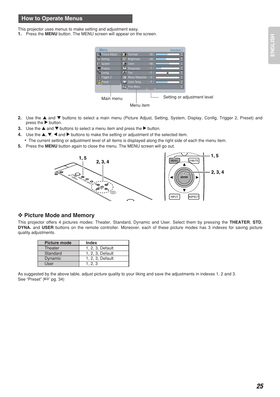 How to operate menus, English | Marantz VP-10S1 User Manual | Page 29 / 49