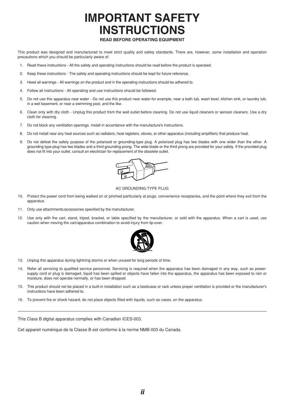 Important safety instructions | Marantz VP-10S1 User Manual | Page 3 / 49