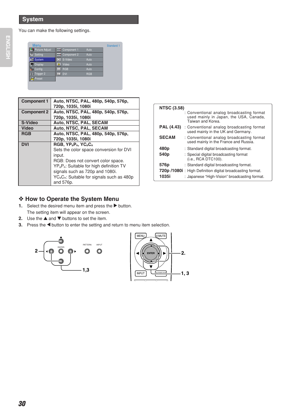 How to operate the system menu, System, English | Marantz VP-10S1 User Manual | Page 34 / 49
