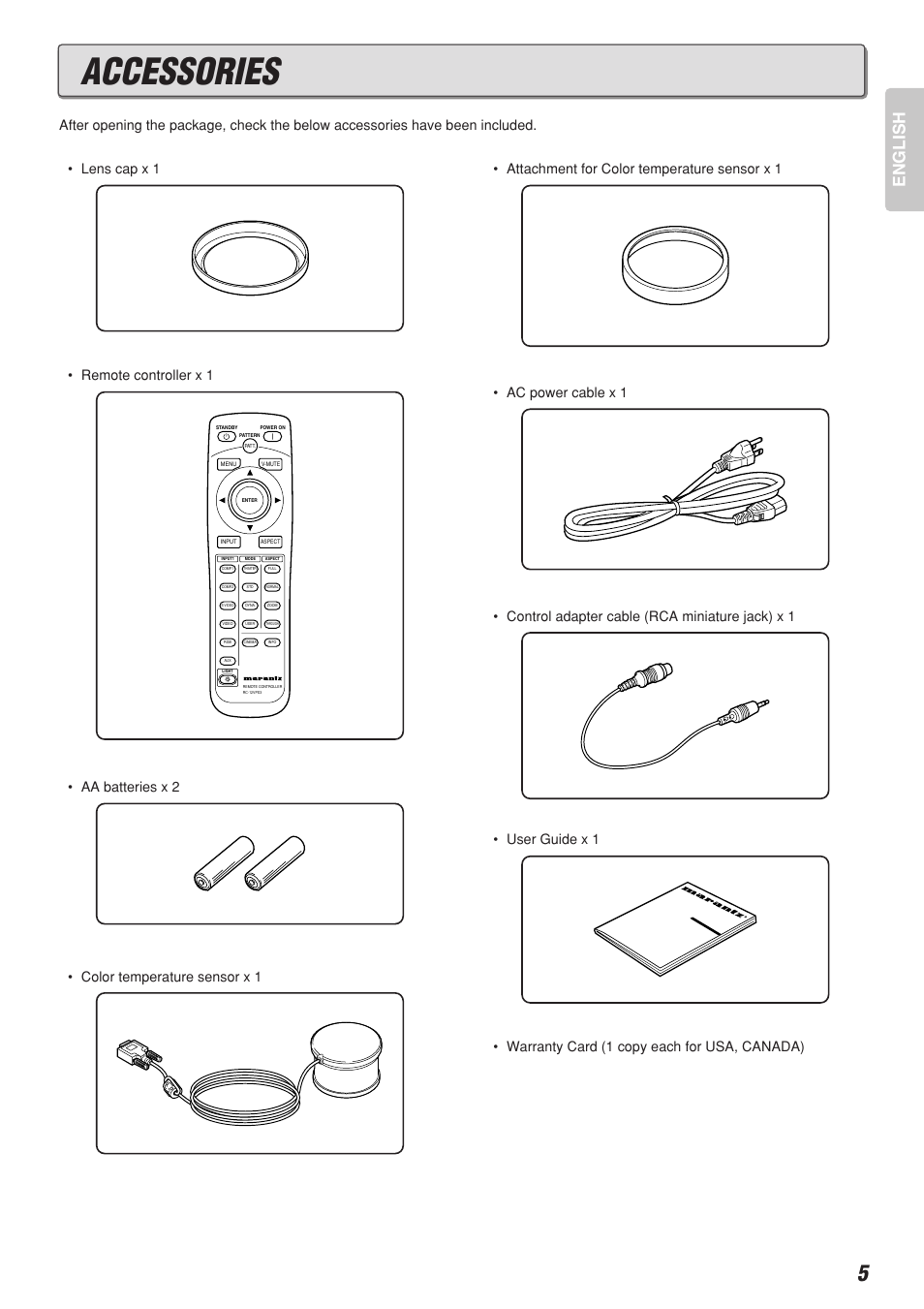 Accessories, English | Marantz VP-10S1 User Manual | Page 9 / 49