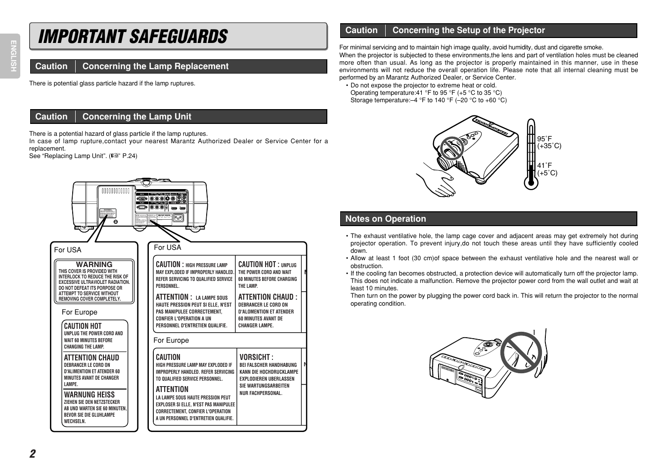 Important safeguards | Marantz VP-12S4 User Manual | Page 8 / 37