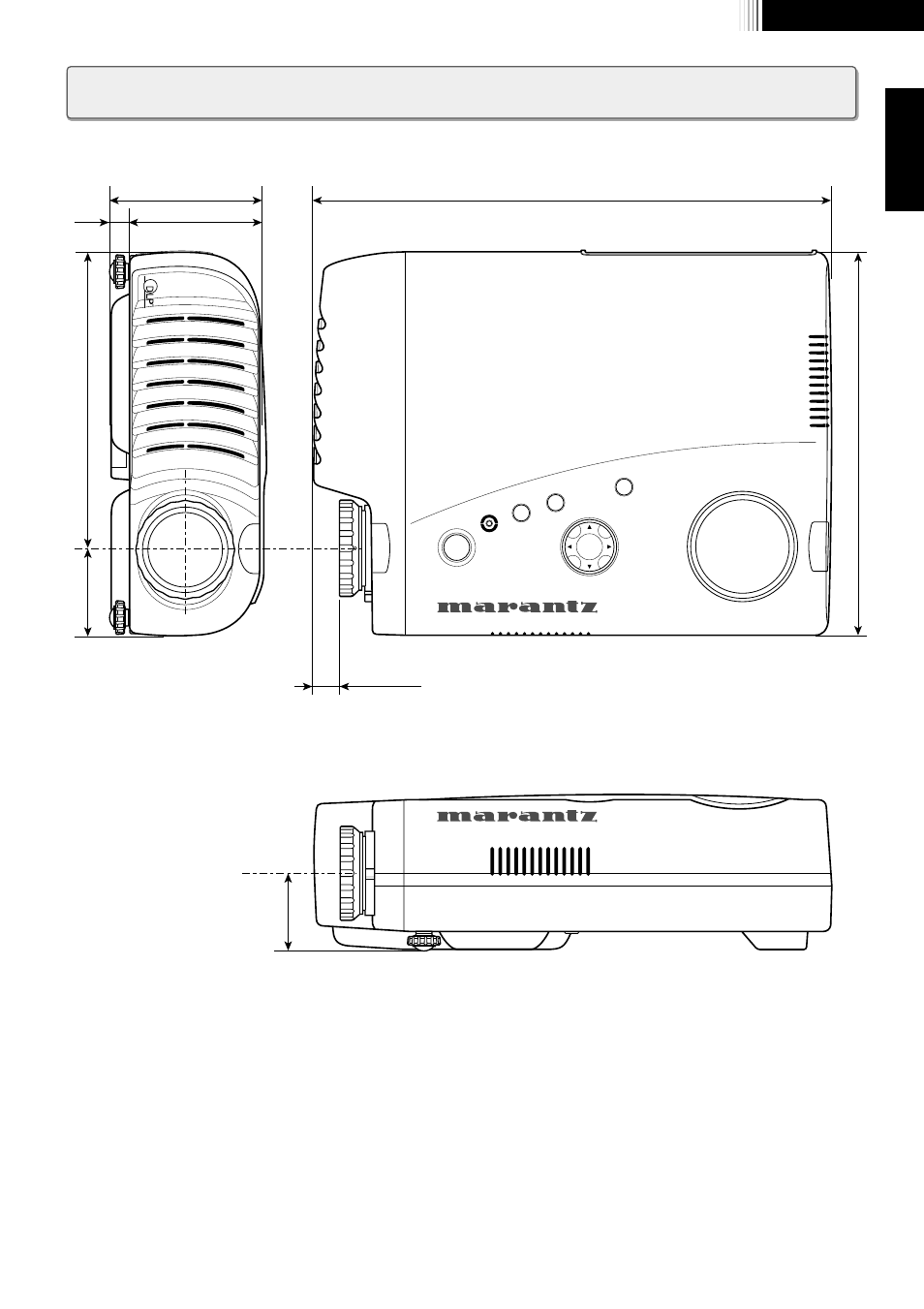 Dimensions, English, Front ■top ■side | Marantz VP8000 User Manual | Page 21 / 22