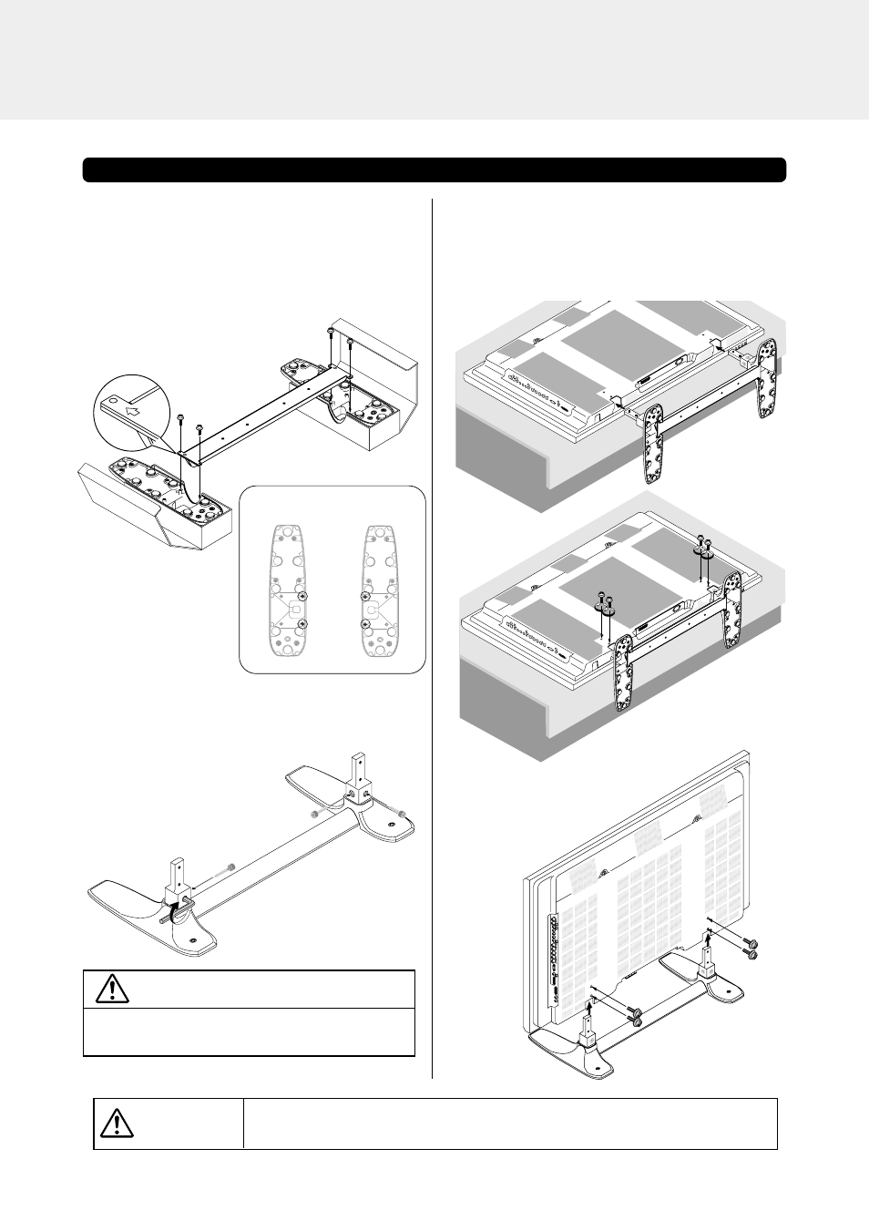 Installing the plasma display on the stand, Caution: 2. mount the cores on the feet, Assembling the stand | Caution, Mounting a 50-inch plasma display on the stand | Marantz AS4250 User Manual | Page 6 / 6