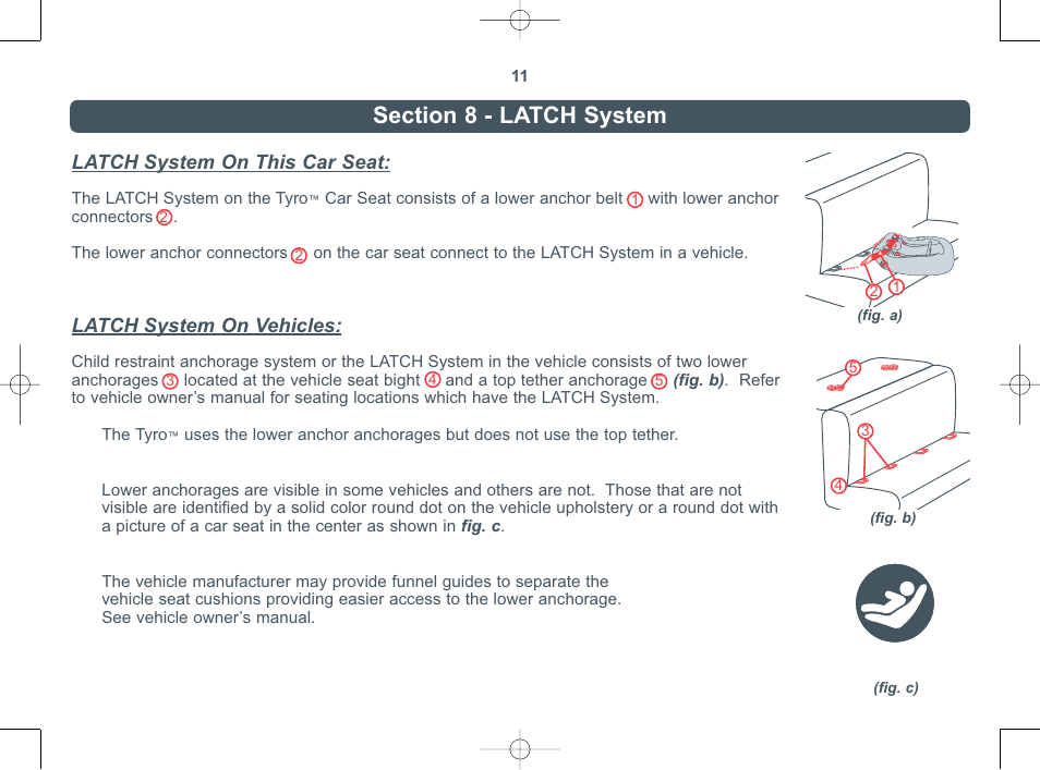 Latch system on this car seat, Latch system on vehicles | Combi 8000 Series User Manual | Page 12 / 36