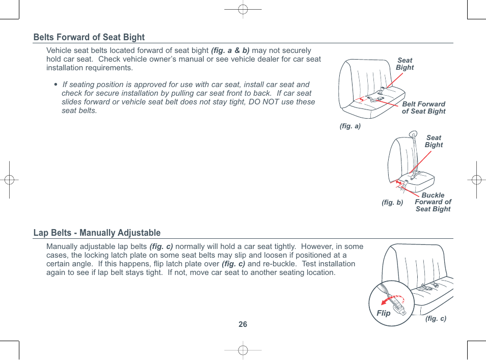 Lap belts - manually adjustable, Belts forward of seat bight | Combi 8000 Series User Manual | Page 27 / 36