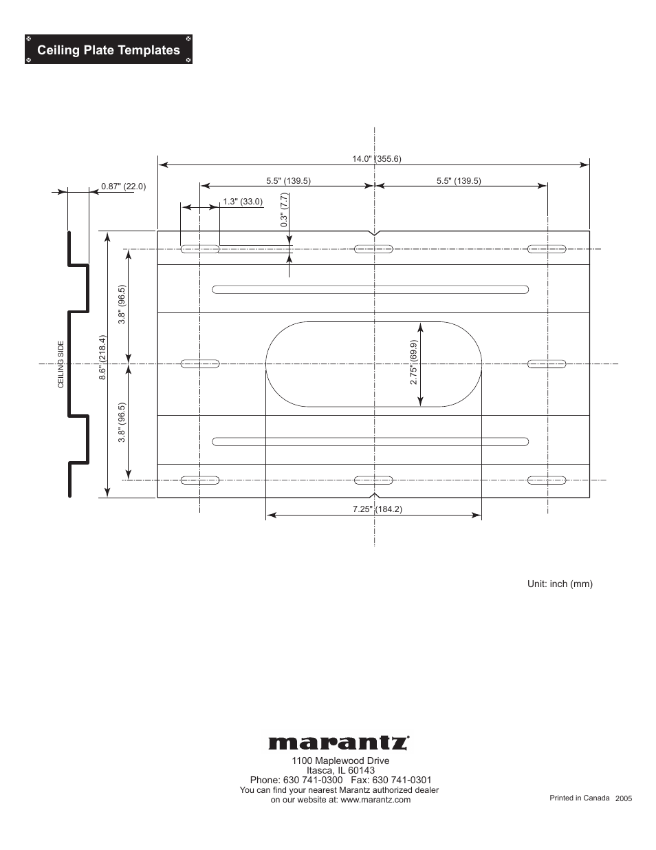 Ceiling plate templates | Marantz MT8600 User Manual | Page 7 / 7