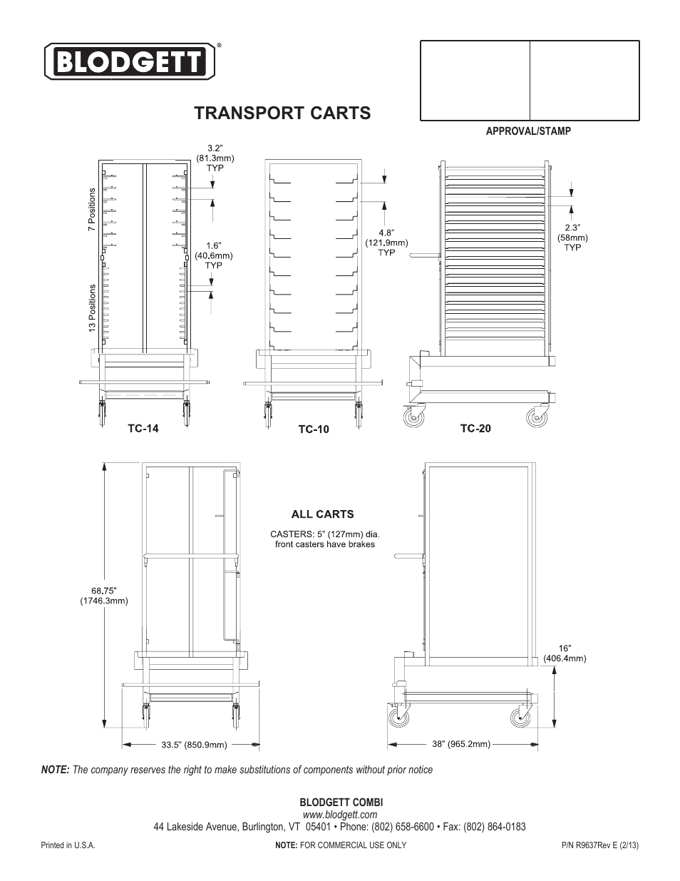 Transport carts | Blodgett TC-10 User Manual | Page 2 / 2