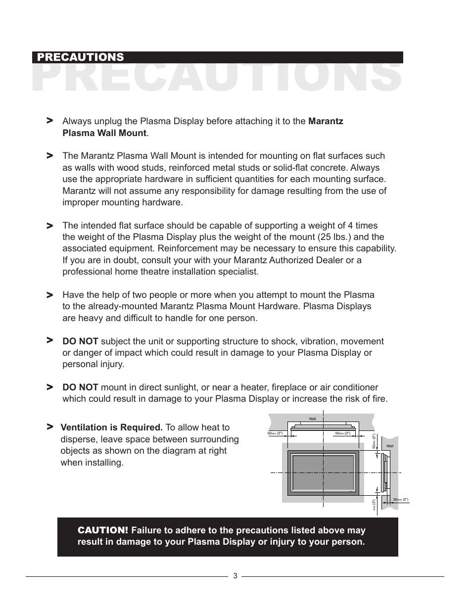 Precautions | Marantz WB6001 User Manual | Page 3 / 5