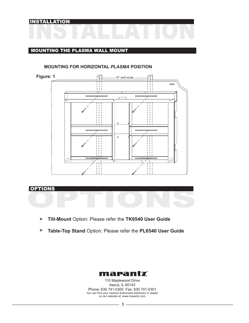 Installation, Options | Marantz WB6001 User Manual | Page 5 / 5