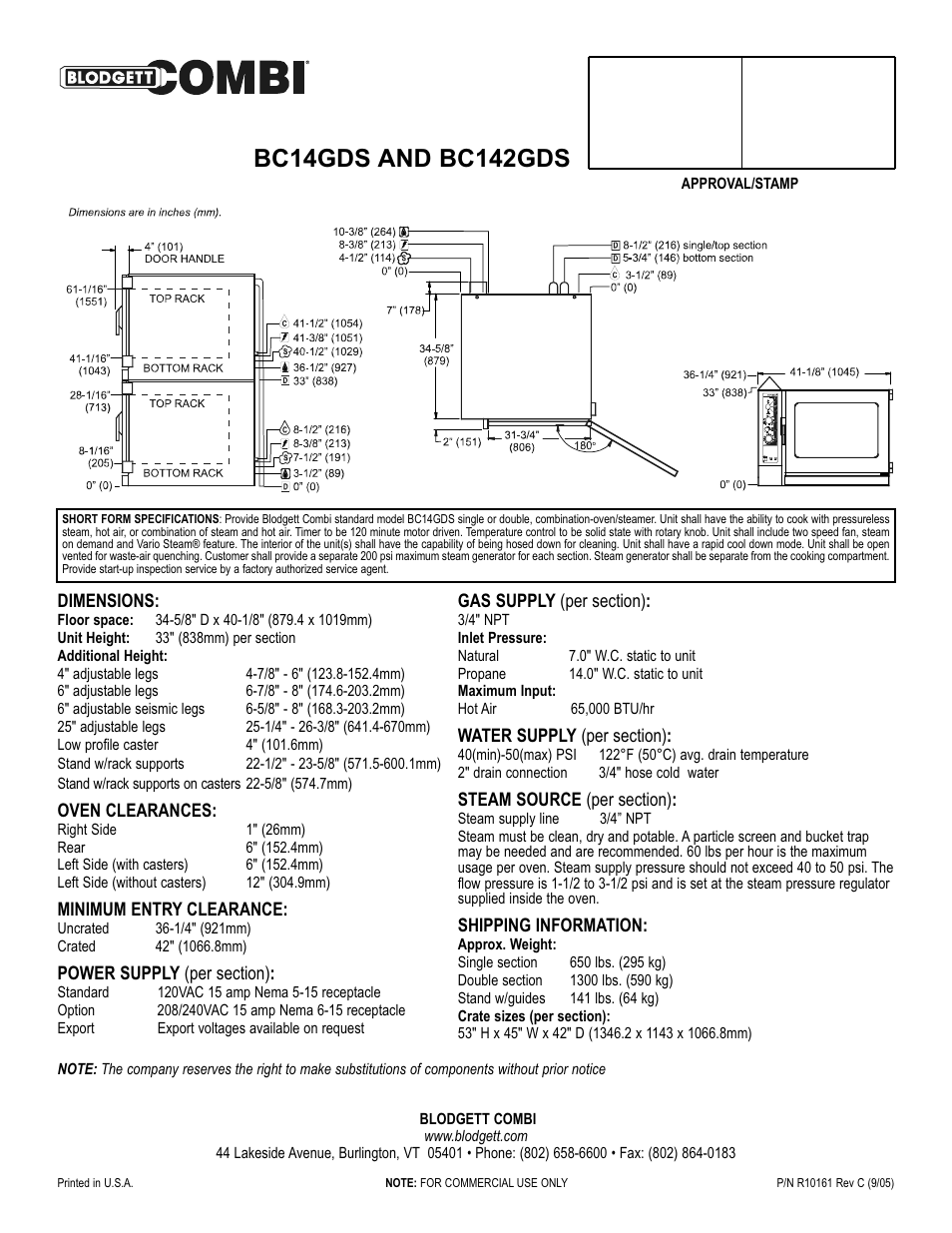 Combi BLODGETT BC14GDS User Manual | Page 2 / 2