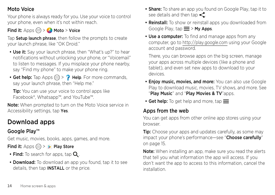 Download apps, 14 f | Motorola Moto Z Droid User Manual | Page 16 / 68