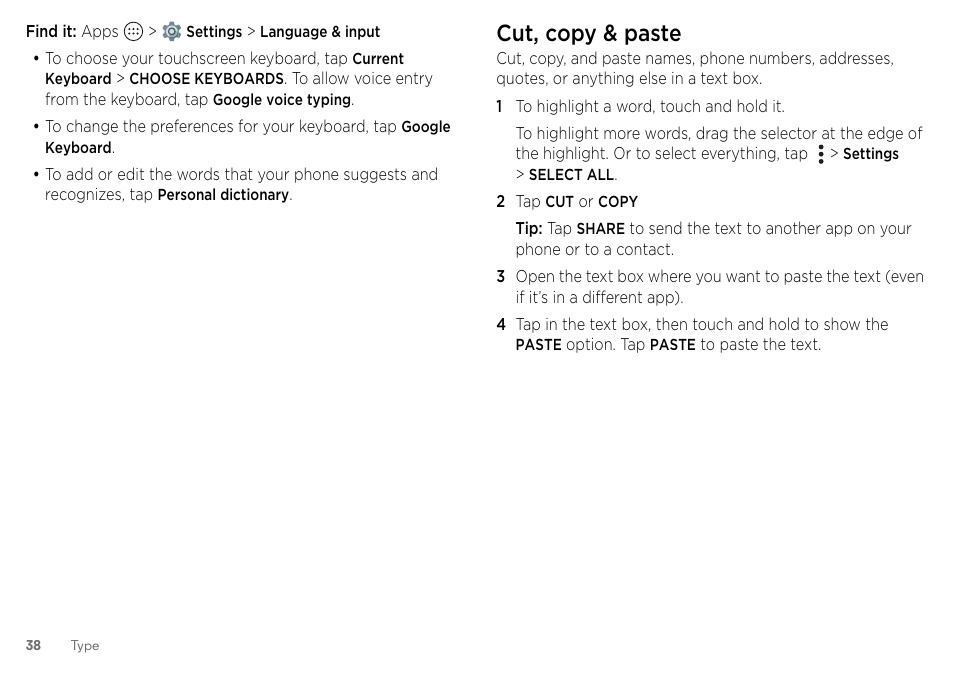 Cut, copy & paste | Motorola Moto Z Droid User Manual | Page 40 / 68