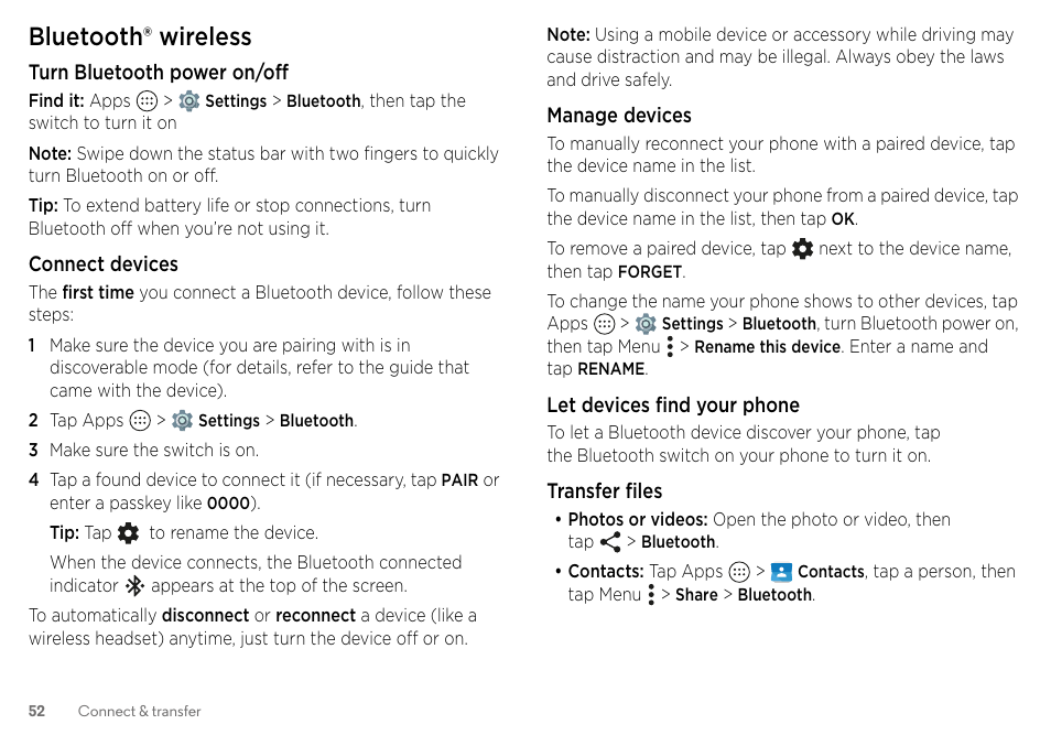 Bluetooth® wireless | Motorola Moto Z Droid User Manual | Page 54 / 68