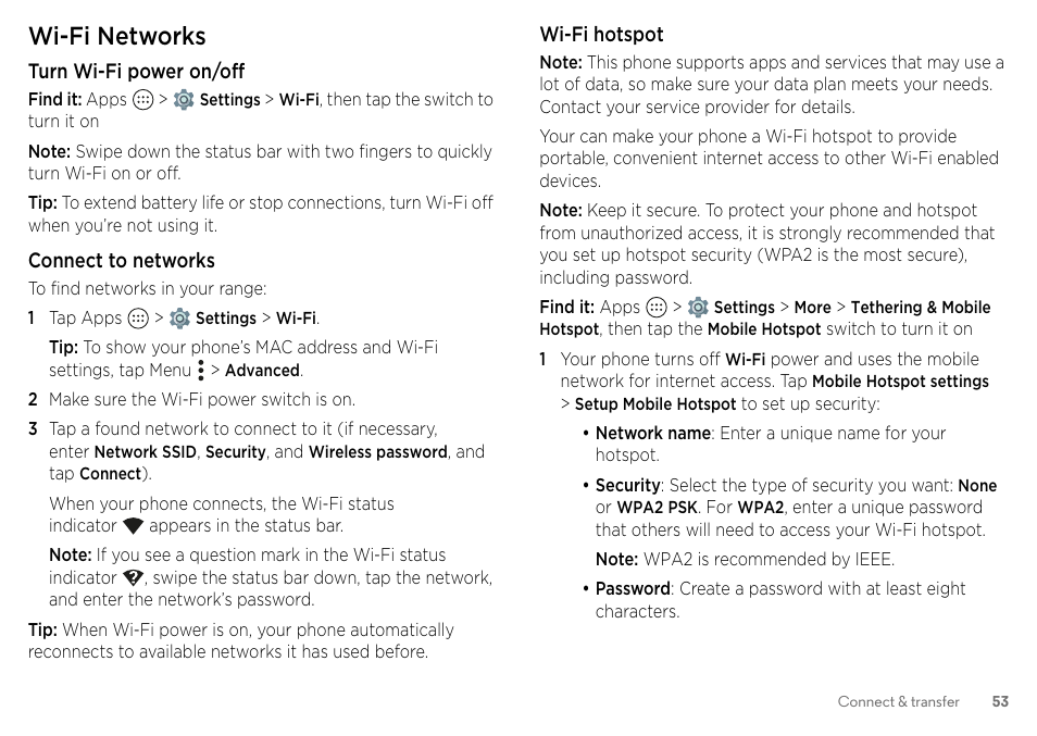 Wi-fi networks, Wi-fi, Networks | Wi-fi networks” on | Motorola Moto Z Droid User Manual | Page 55 / 68