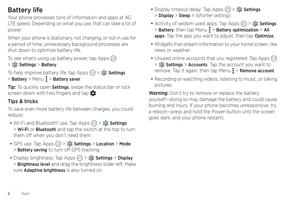 Battery life | Motorola Moto Z Droid User Manual | Page 8 / 68