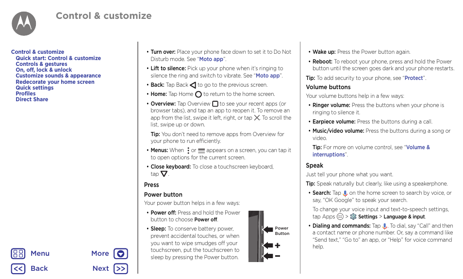 Next, Control & customize | Motorola Moto G4 Plus User Manual | Page 15 / 54