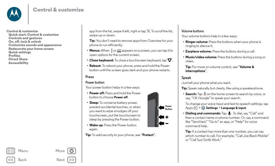 Next, Control & customize | Motorola Moto X Pure Edition User Manual | Page 15 / 57