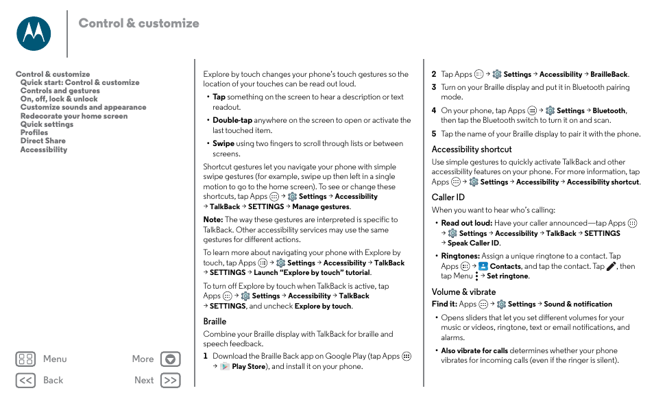 Next, Control & customize | Motorola Moto X Pure Edition User Manual | Page 20 / 57