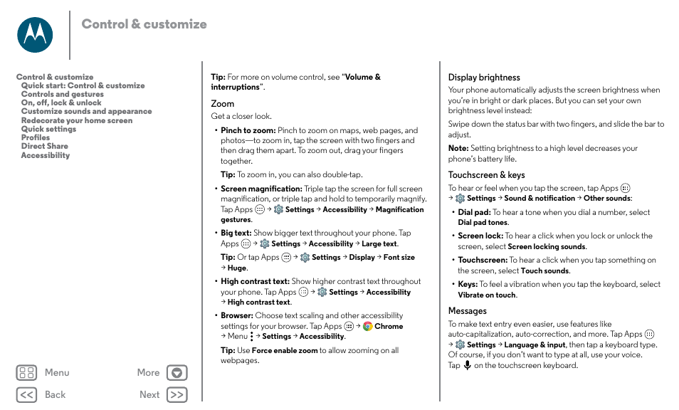 Next, Control & customize | Motorola Moto X Pure Edition User Manual | Page 21 / 57