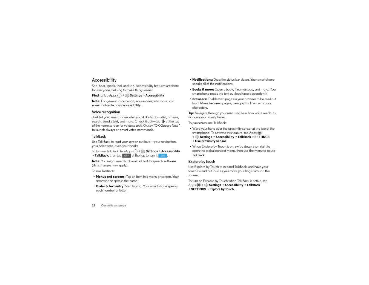 Accessibility | Motorola moto x User Manual | Page 24 / 74