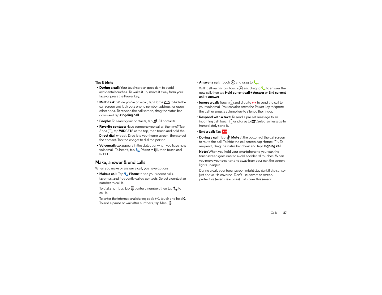 Make, answer & end calls | Motorola moto x User Manual | Page 29 / 74