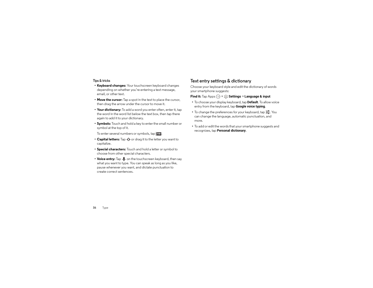 Text entry settings & dictionary | Motorola moto x User Manual | Page 38 / 74