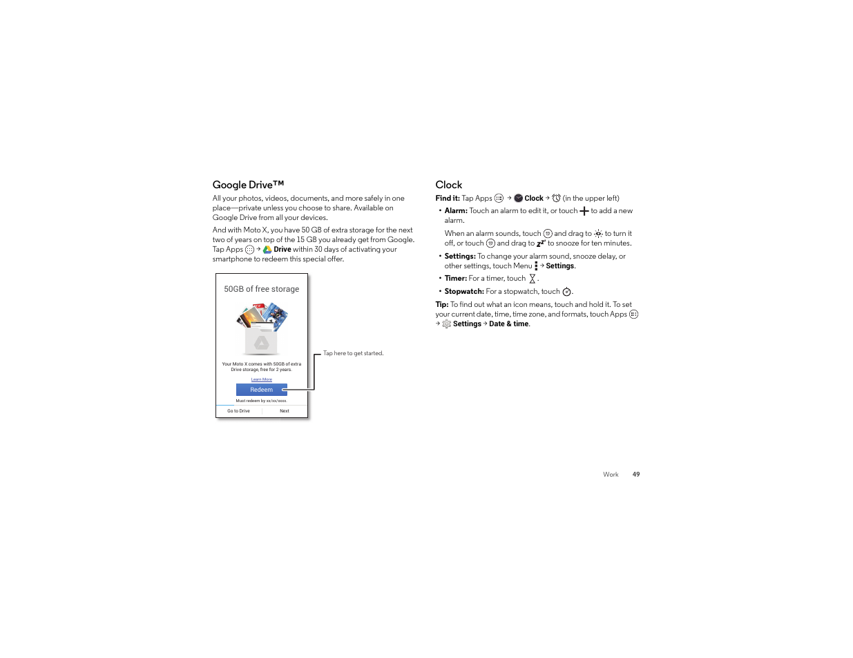 Google drive, Clock | Motorola moto x User Manual | Page 51 / 74