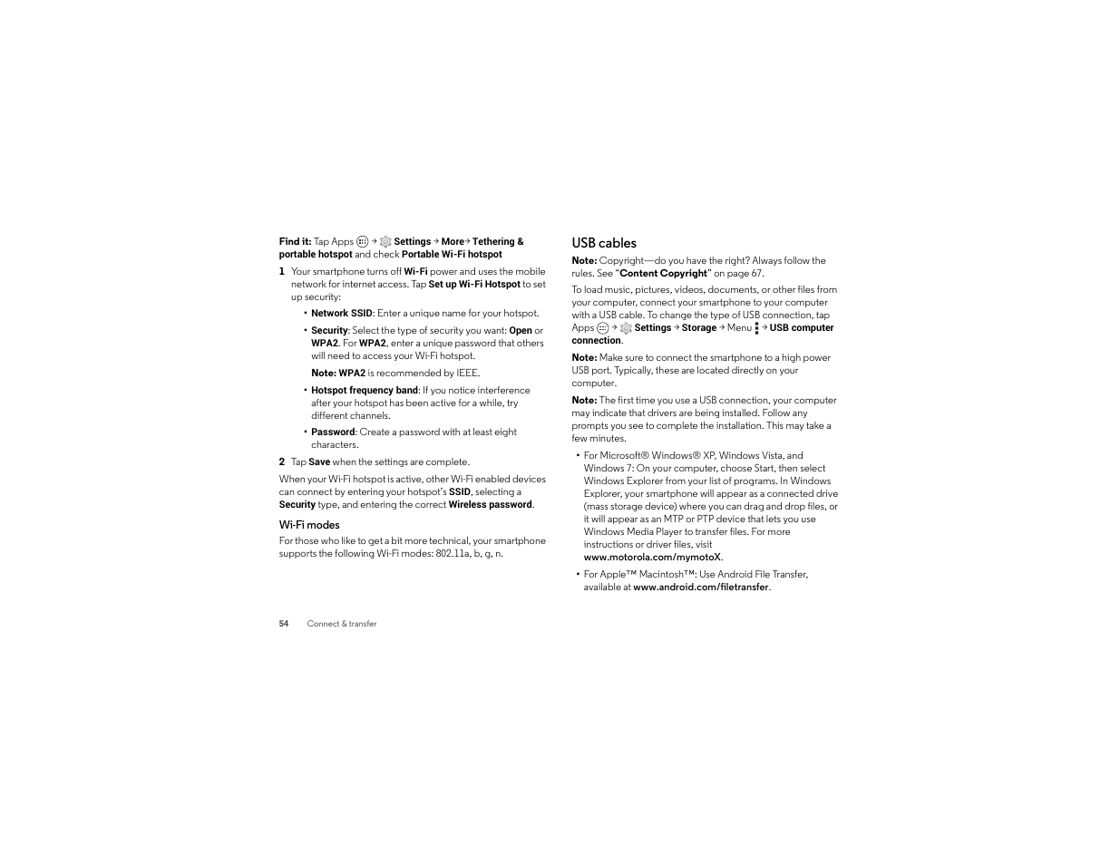 Usb cables | Motorola moto x User Manual | Page 56 / 74