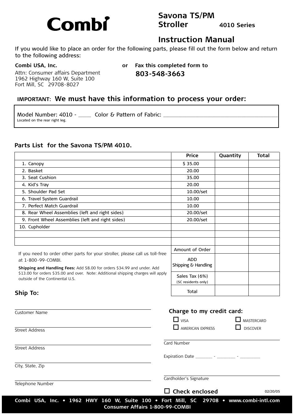 Savona ts/pm stroller, Instruction manual | Combi 4010 User Manual | Page 16 / 16