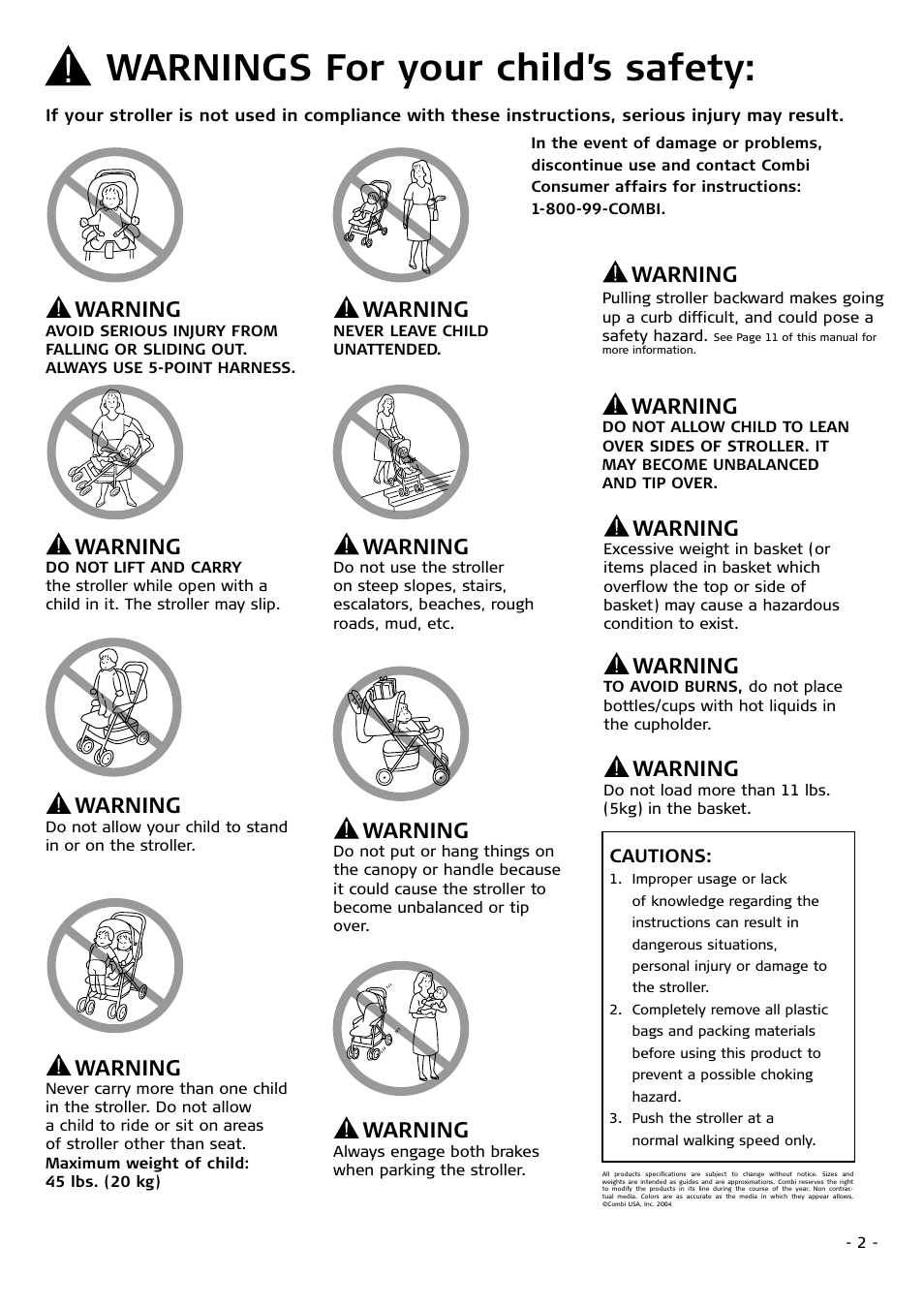 Warnings for your child’s safety, Warning | Combi 4010 User Manual | Page 2 / 16