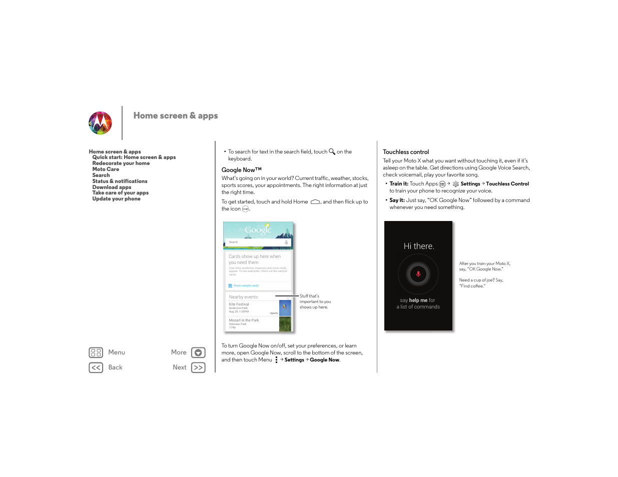 Next, Home screen & apps, Hi there | Motorola moto x User Manual | Page 11 / 68