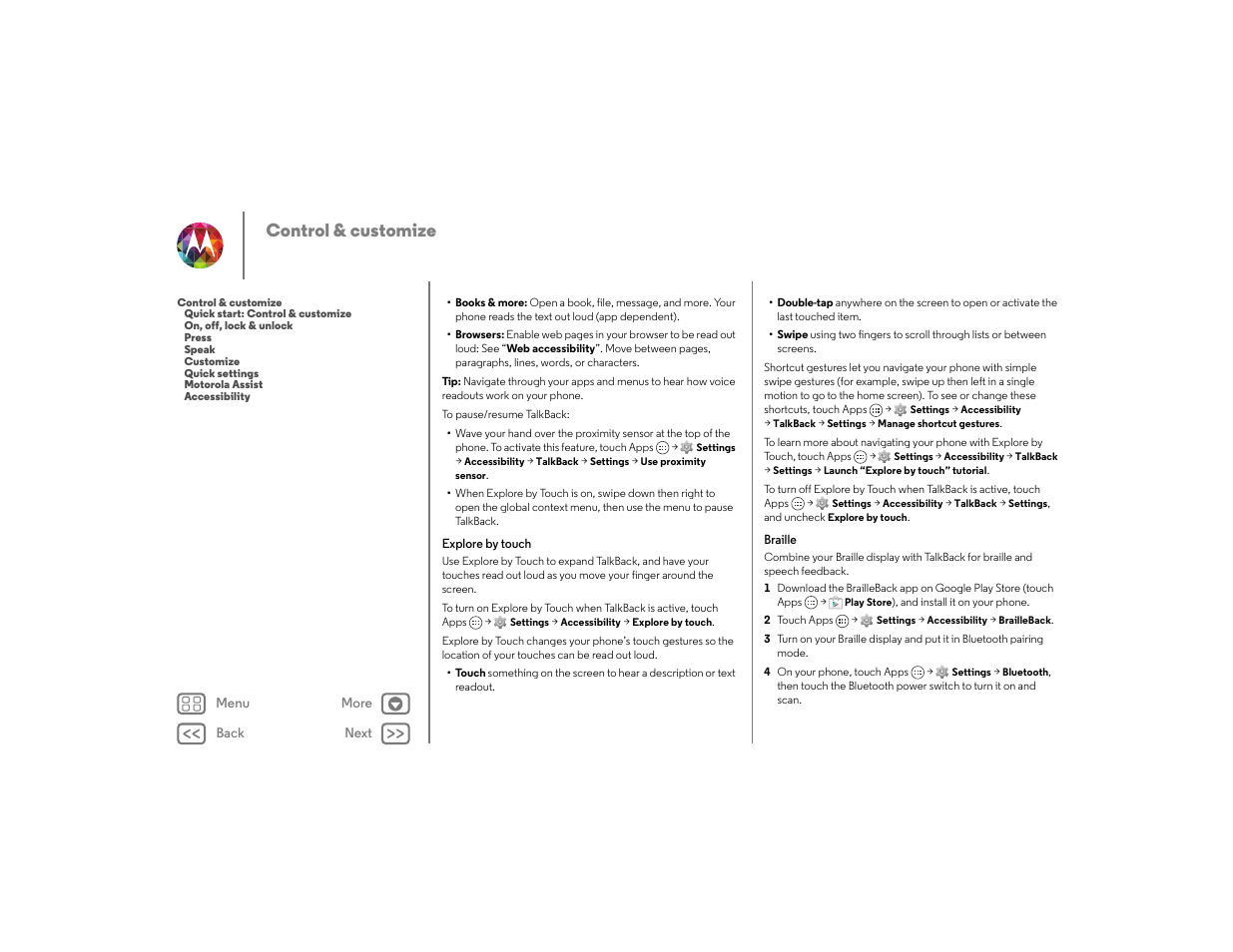 Next, Control & customize | Motorola moto x User Manual | Page 21 / 68