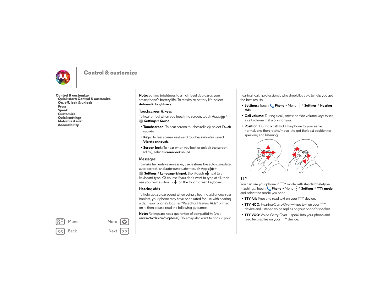 Next, Control & customize | Motorola moto x User Manual | Page 23 / 68