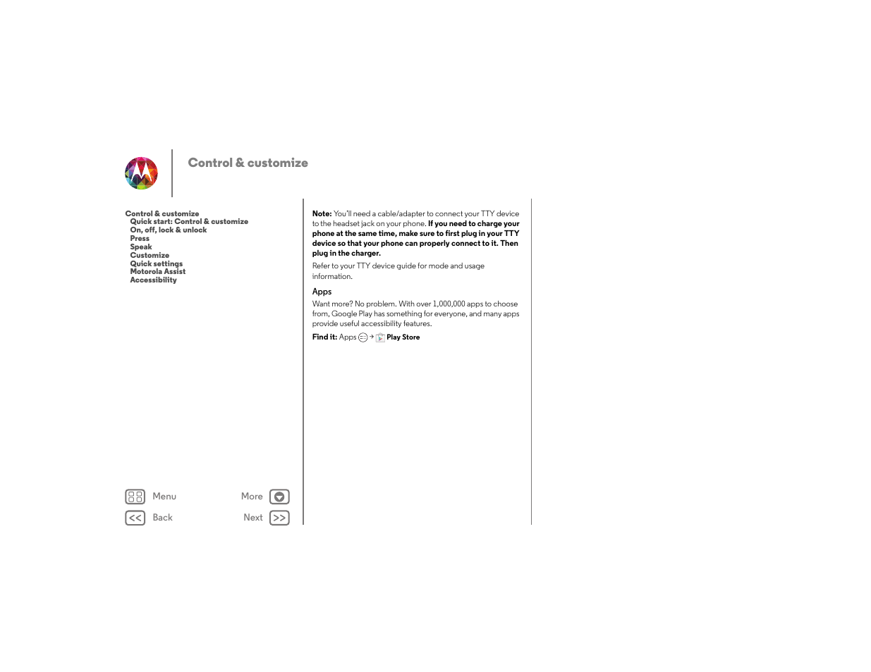 Next, Control & customize | Motorola moto x User Manual | Page 24 / 68