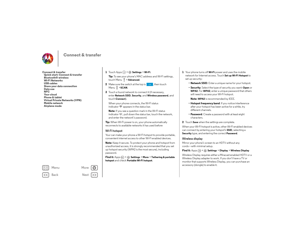 Next, Connect & transfer | Motorola moto x User Manual | Page 51 / 68