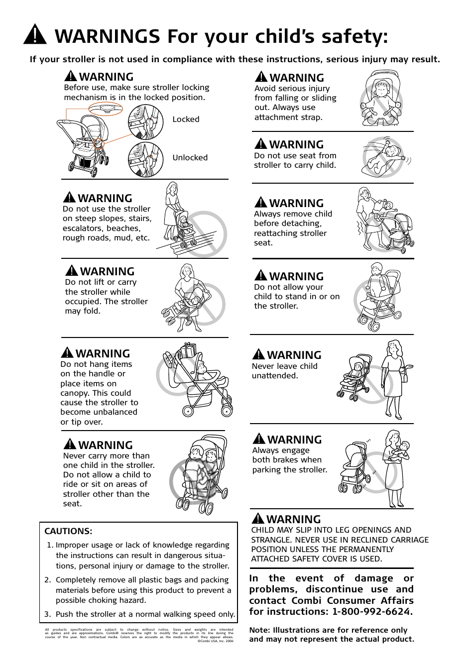 Warnings for your child’s safety, Warning | Combi 7100 Series User Manual | Page 3 / 11