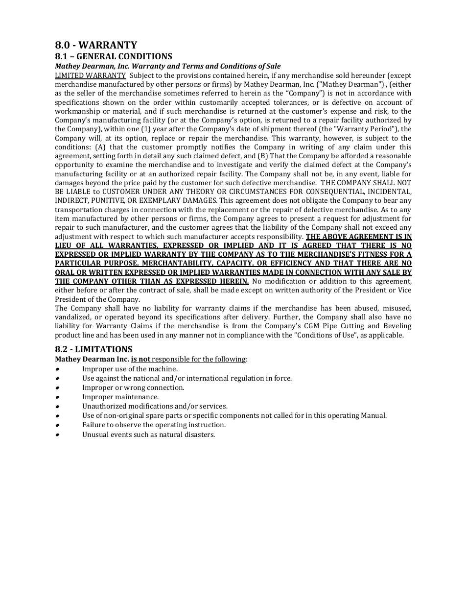 0 - warranty | Mathey Dearman Maxi Jolli Chain Machine User Manual | Page 15 / 23