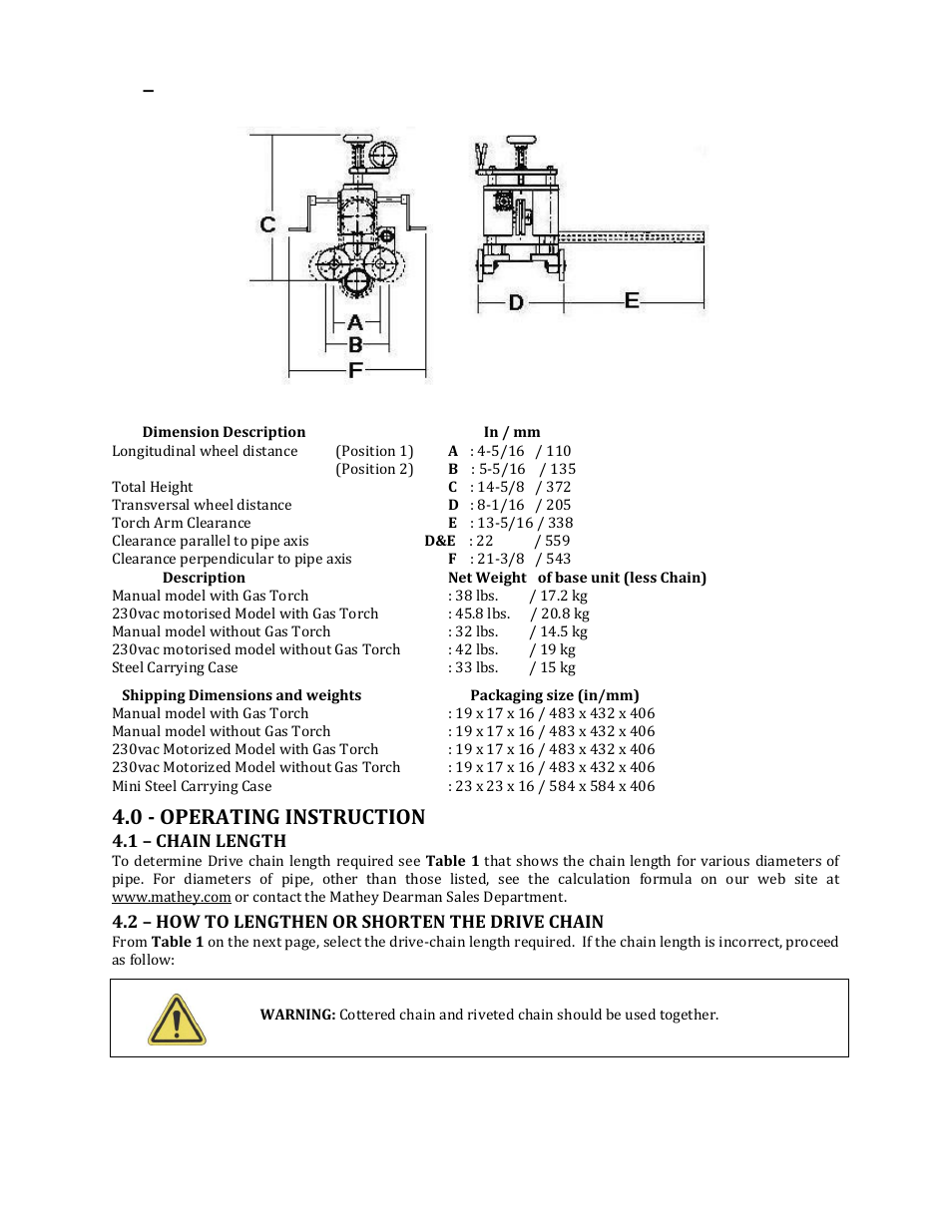 0 - operating instruction | Mathey Dearman Mini Jolli Chain Machine User Manual | Page 5 / 20