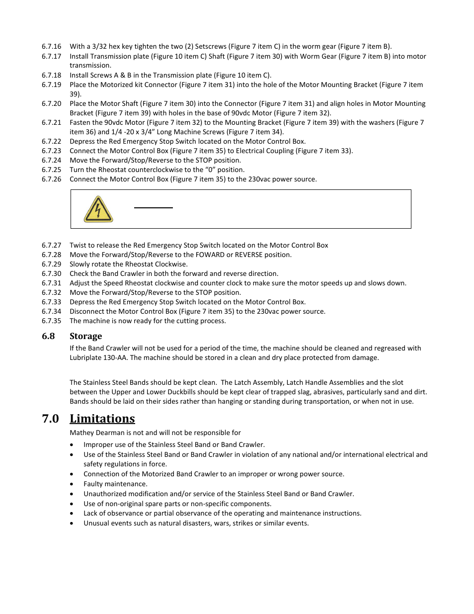 0 limitations | Mathey Dearman Band Machine User Manual | Page 23 / 29